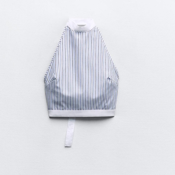 STRIPED POPLIN HALTER TOP - Picture 3 of 6